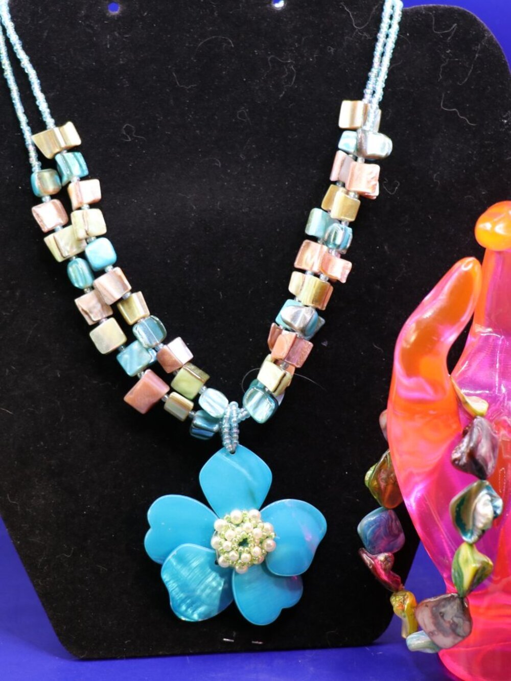 15" Vintage Multicolor/Multistrand Dyed Shell/Seedbead Necklace and Bracelet